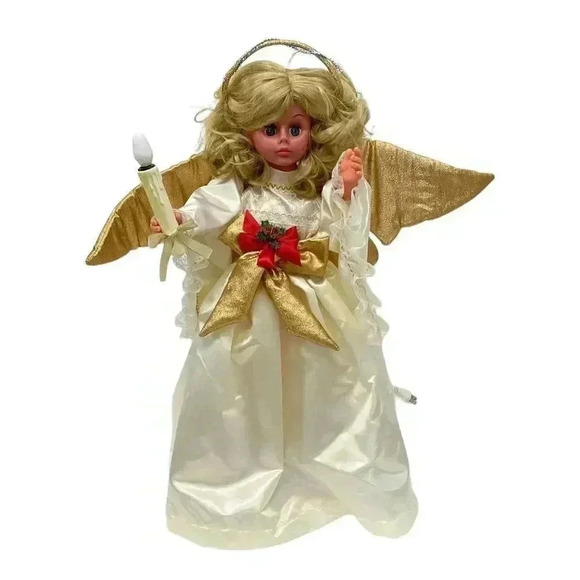 Rennoc Motion Animated Blonde Christmas Angel Illuminated Candle Gold Wings - Picture 1 of 6